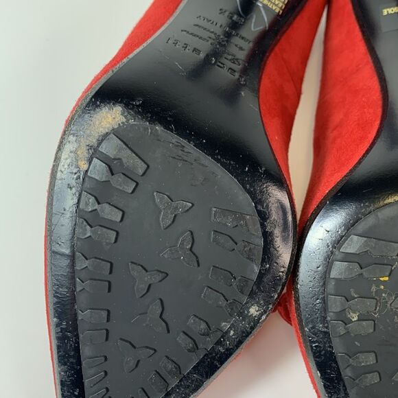 Creazione Taccetti Italian Red Suede Bow Detail Pointed Toe Heels Size 38.5/8US - Picture 7 of 15